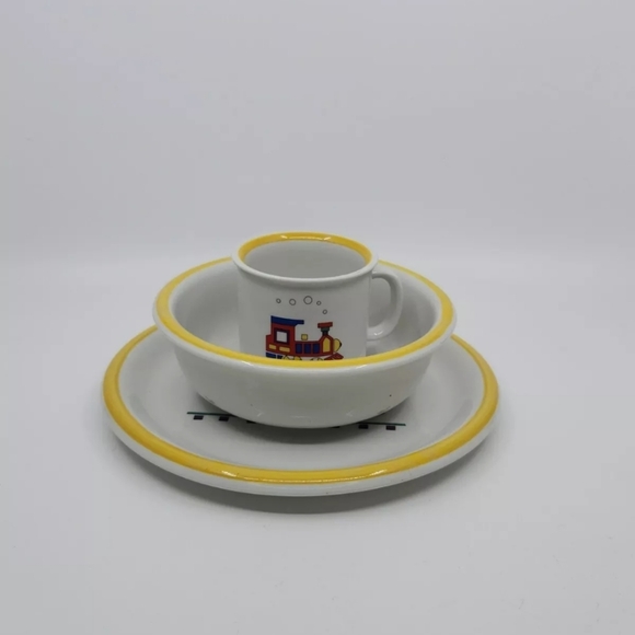 Vtg Tognana Crown Corning Italian  Pottery 3 Pc Child's Place Setting Choo-Choo - Picture 10 of 10